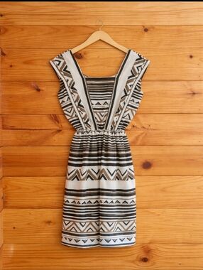 Boho Vintage Black and White Geometric Pattern Dress M